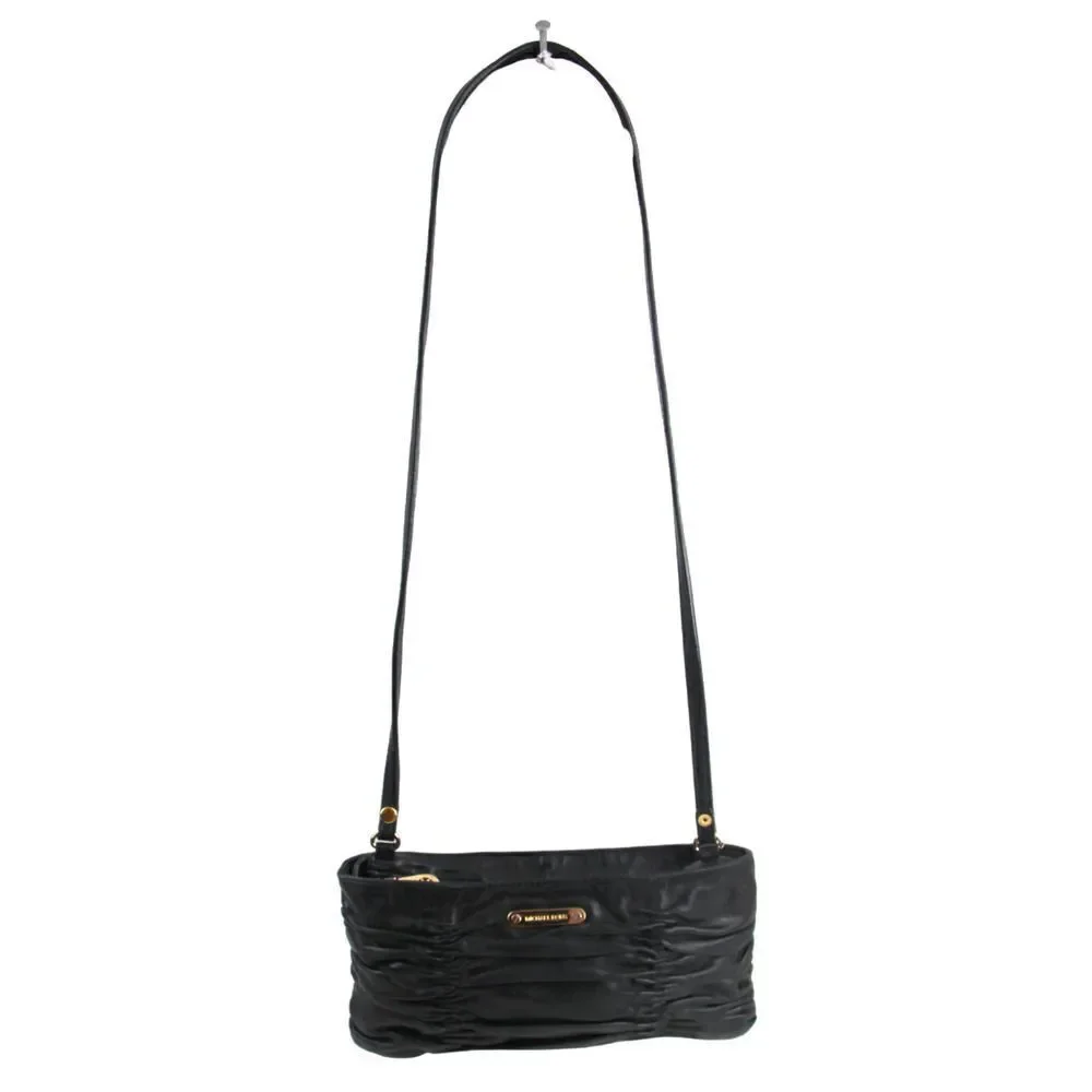 Michael Kors SOFT BLACK GENUINE LEATHER SMALL X-BODY SHOULDER BAG CLUTCH PURSE